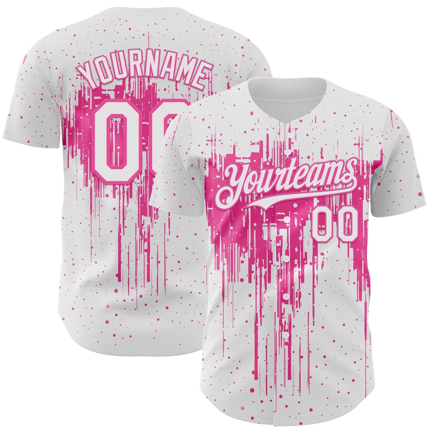 Custom White Pink Dripping Splatter Paint Authentic Baseball Jersey baseball jersey product view 1