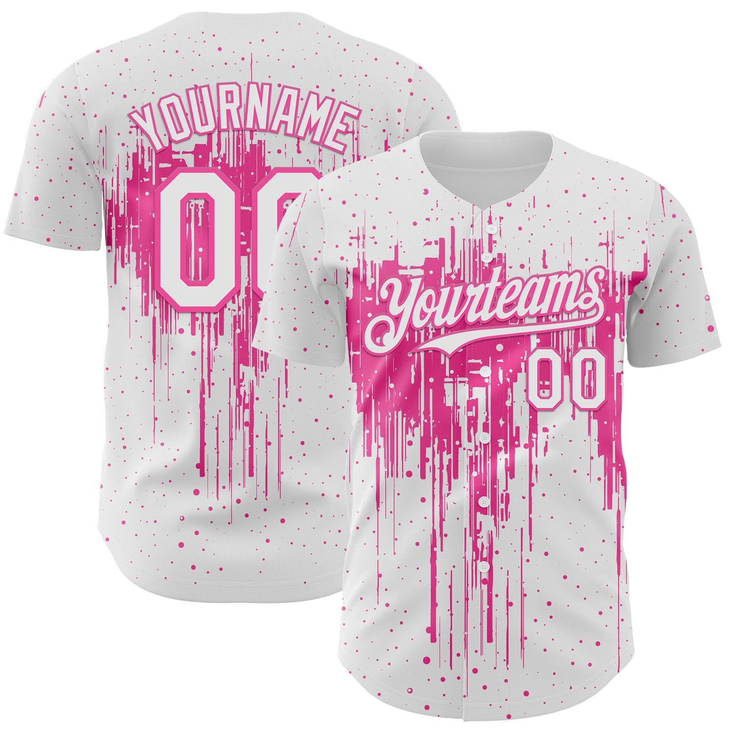 Custom White Pink Dripping Splatter Paint Authentic Baseball Jersey baseball jersey product view 1