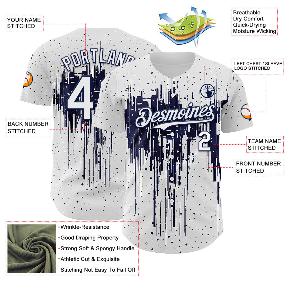 Custom White Navy Dripping Splatter Paint Authentic Baseball Jersey baseball jersey product view 3