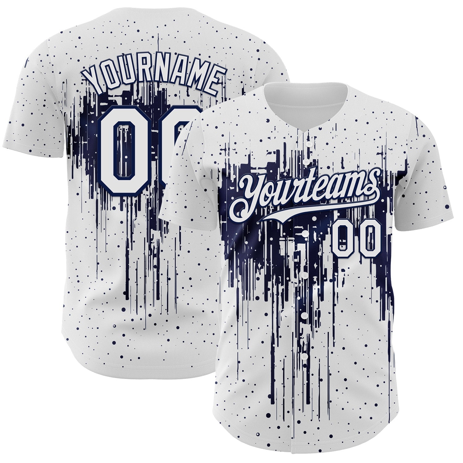 Custom White Navy Dripping Splatter Paint Authentic Baseball Jersey baseball jersey product view 1