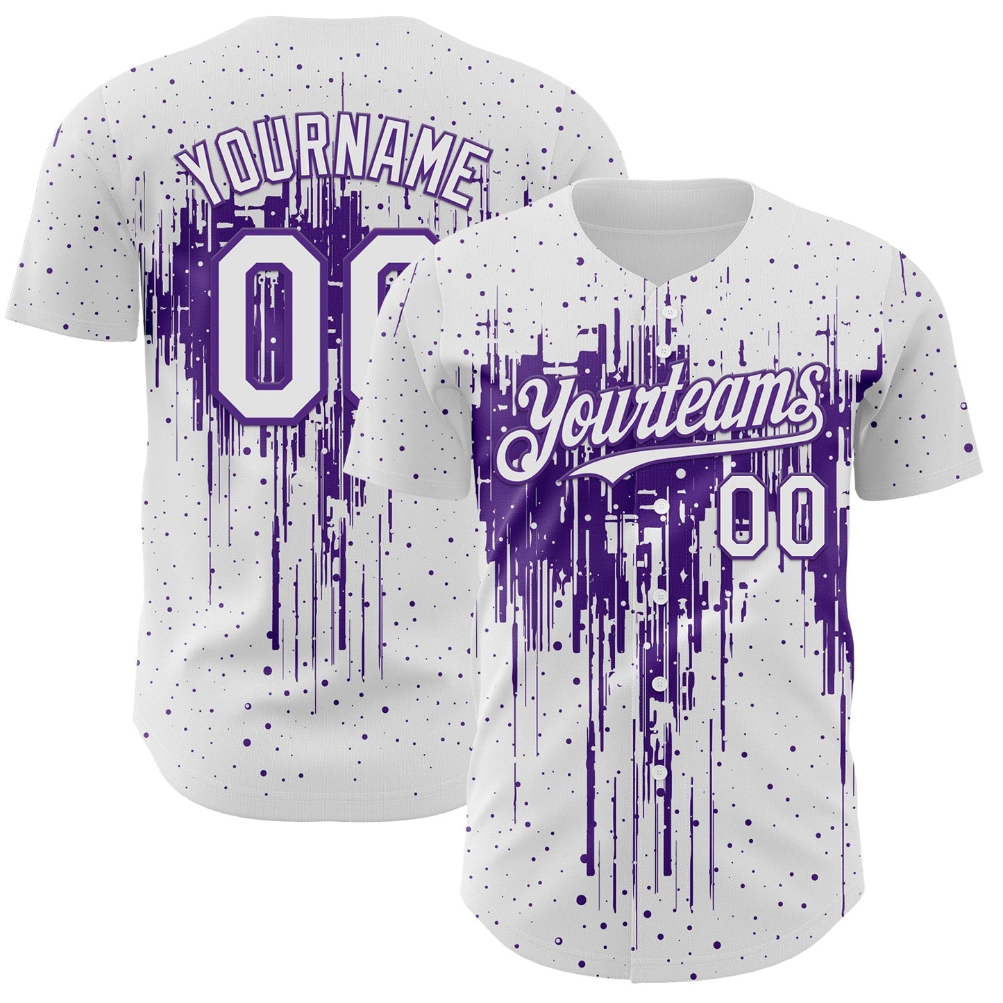 Custom White Purple Dripping Splatter Paint Authentic Baseball Jersey baseball jersey product view 1