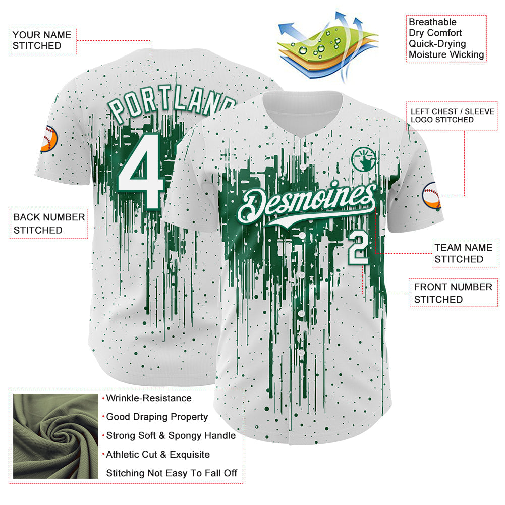 Custom White Kelly Green Dripping Splatter Paint Authentic Baseball Jersey baseball jersey product view 3