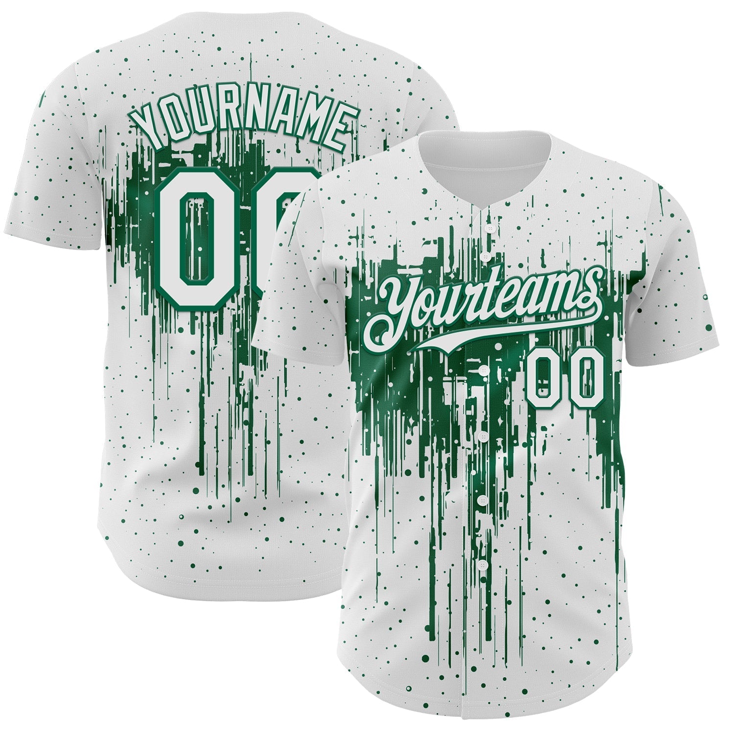 Custom White Kelly Green Dripping Splatter Paint Authentic Baseball Jersey baseball jersey product view 1