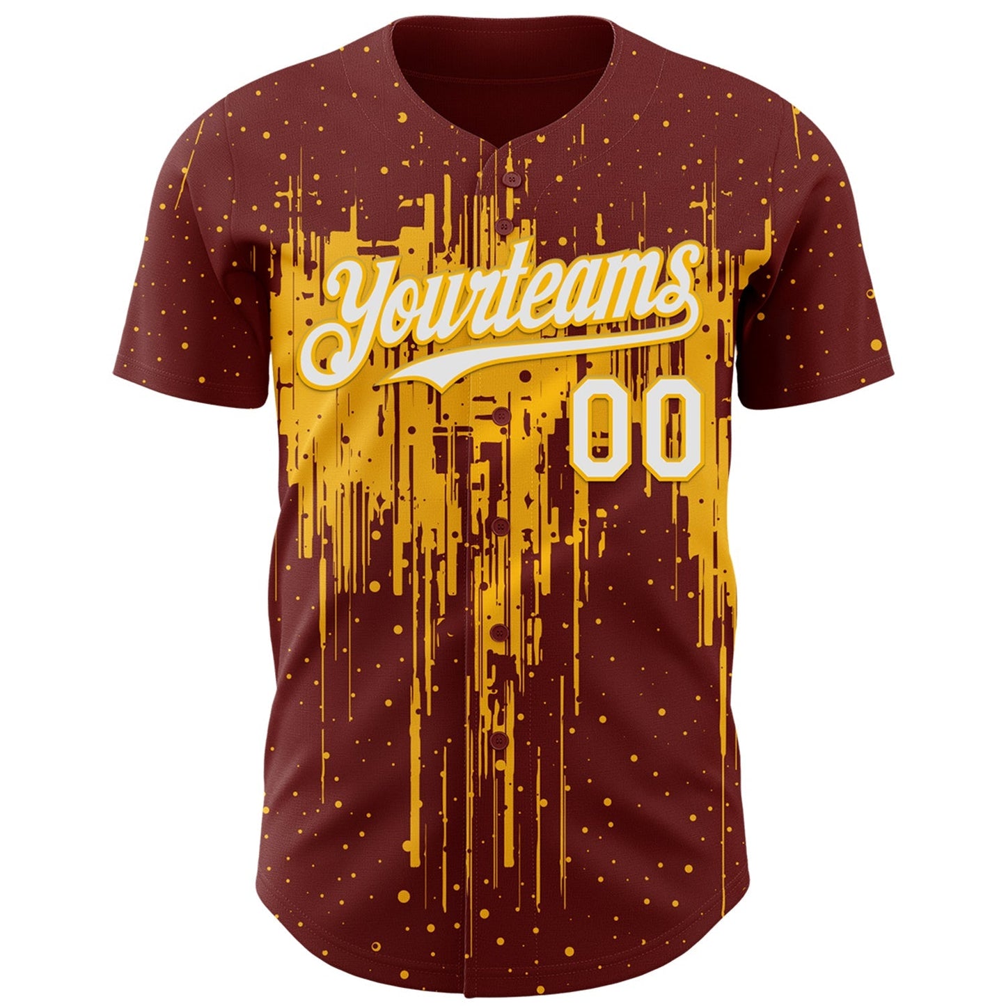 Custom Burgundy White-Gold Dripping Splatter Paint Authentic Baseball Jersey baseball jersey product view 2