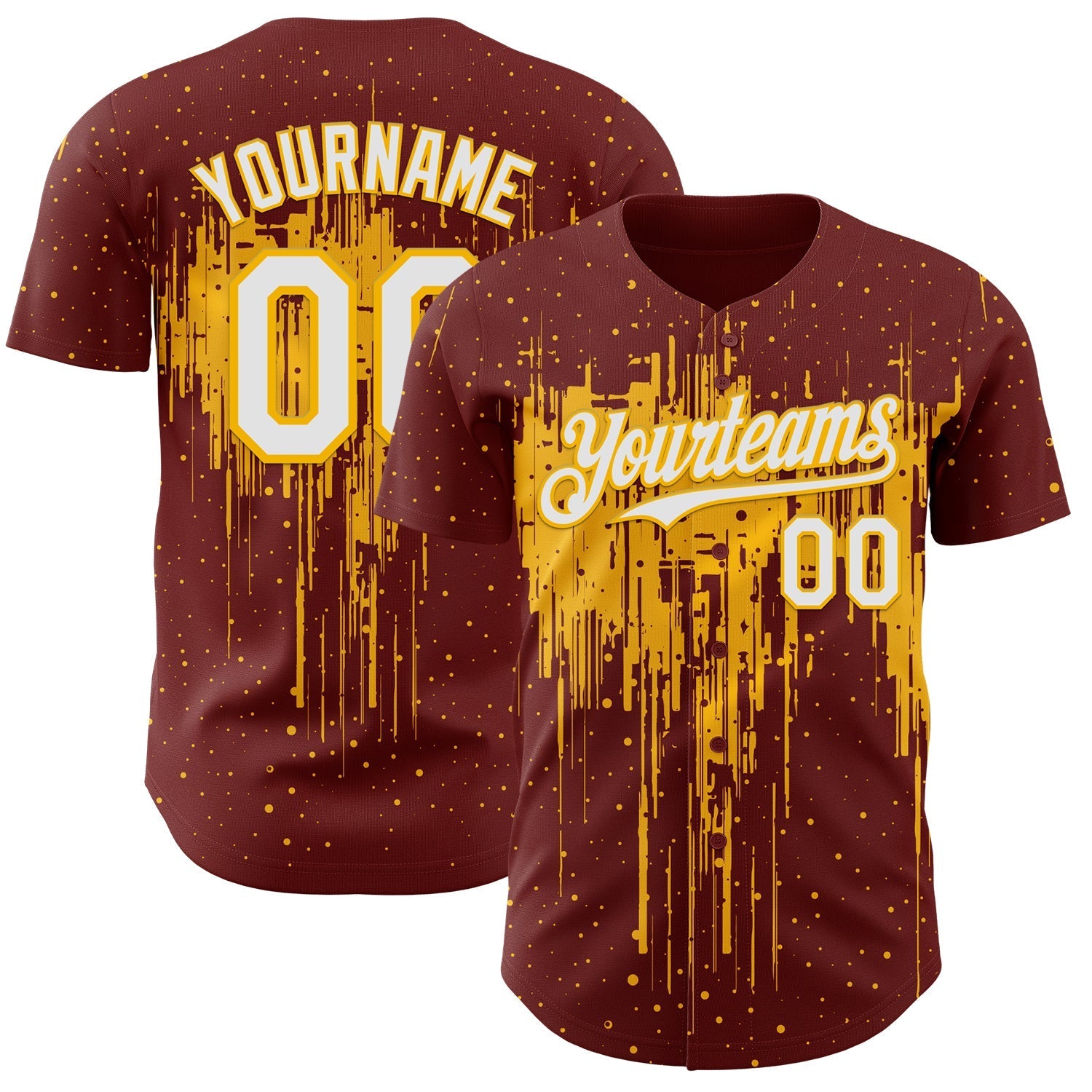 Custom Burgundy White-Gold Dripping Splatter Paint Authentic Baseball Jersey baseball jersey product view 1