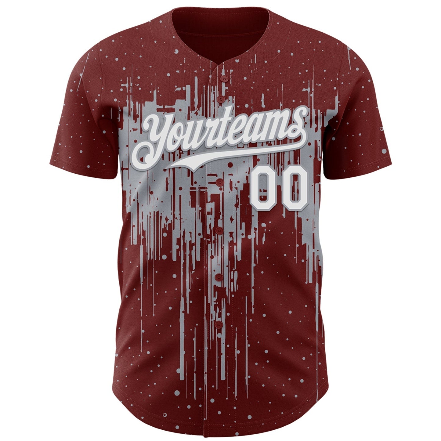 Custom Burgundy White-Gray Dripping Splatter Paint Authentic Baseball Jersey baseball jersey product view 2