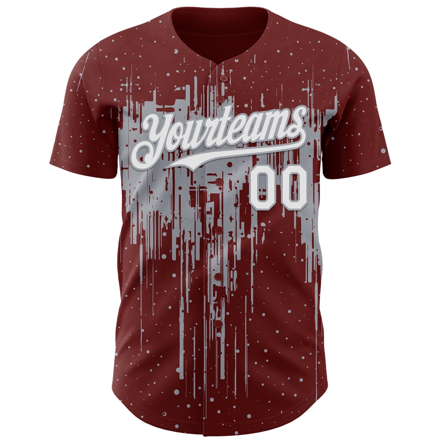 Custom Burgundy White-Gray Dripping Splatter Paint Authentic Baseball Jersey baseball jersey product view 2