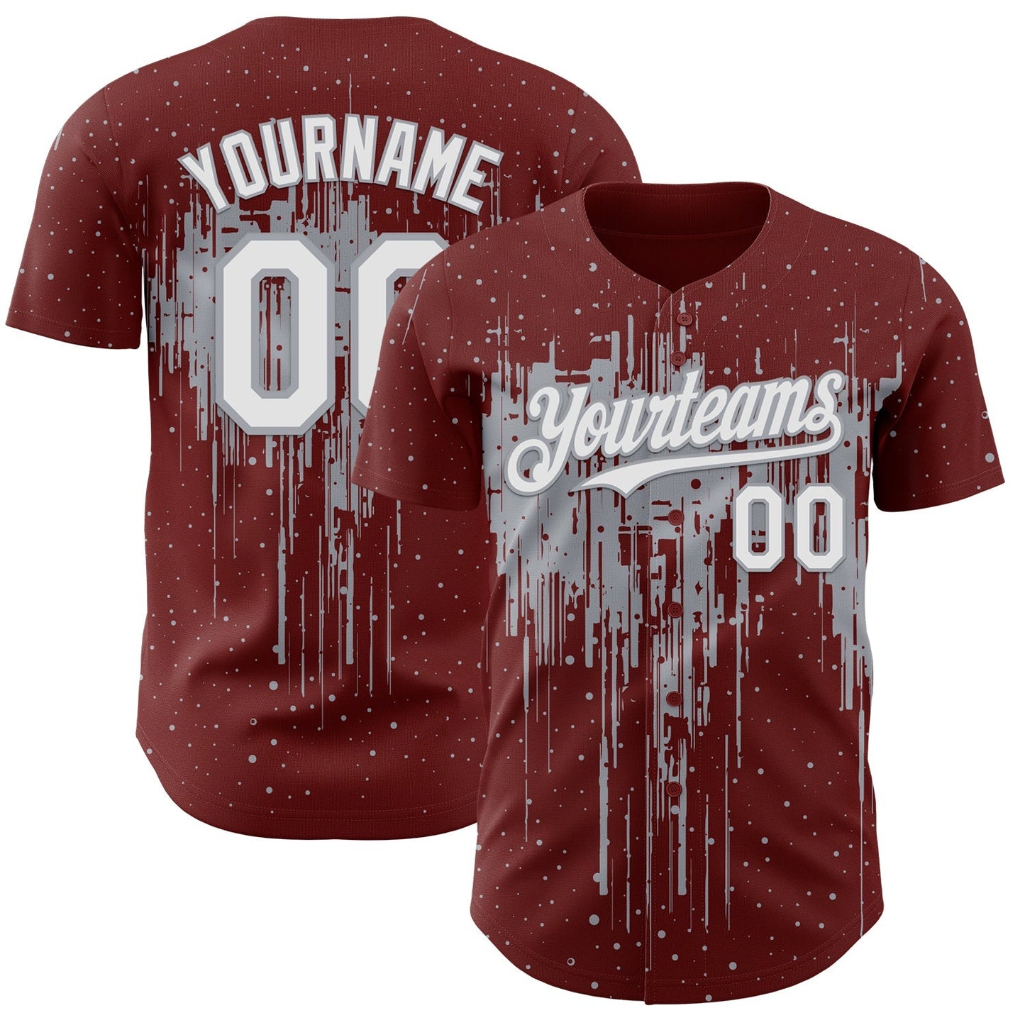 Custom Burgundy White-Gray Dripping Splatter Paint Authentic Baseball Jersey baseball jersey product view 1