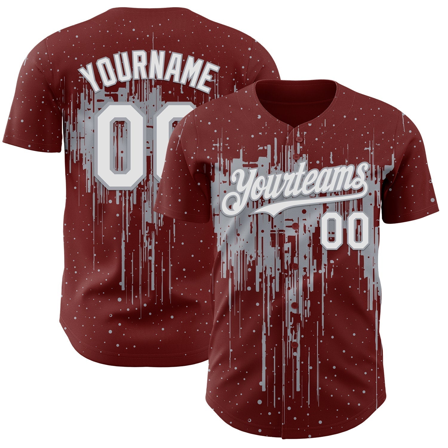 Custom Burgundy White-Gray Dripping Splatter Paint Authentic Baseball Jersey baseball jersey product view 1