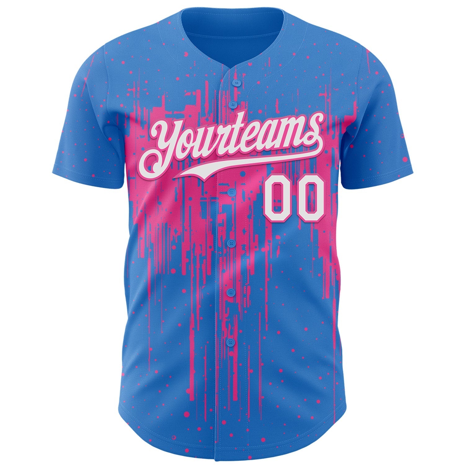 Custom Powder Blue White-Pink Dripping Splatter Paint Authentic Baseball Jersey baseball jersey product view 2