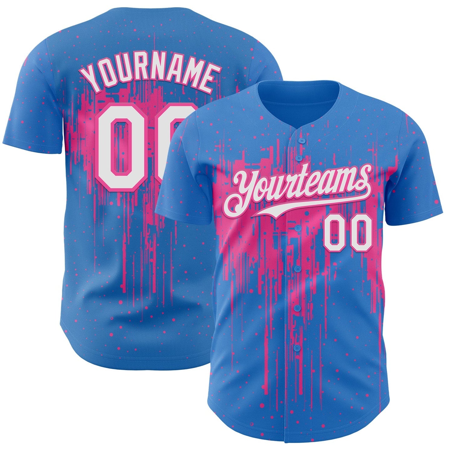 Custom Powder Blue White-Pink Dripping Splatter Paint Authentic Baseball Jersey baseball jersey product view 1