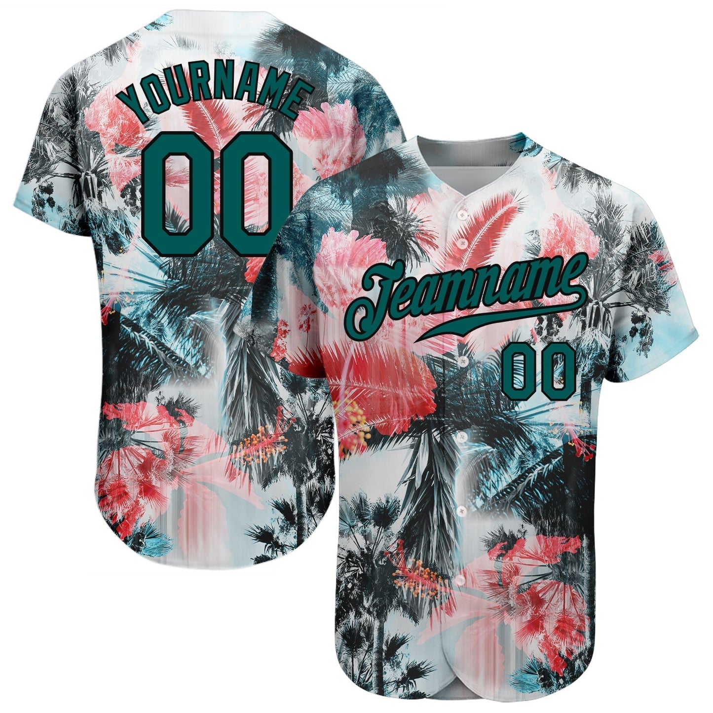 Custom White Midnight Green-Black 3D Pattern Design Hawaii Palm Trees Authentic Baseball Jersey baseball jersey product view 1