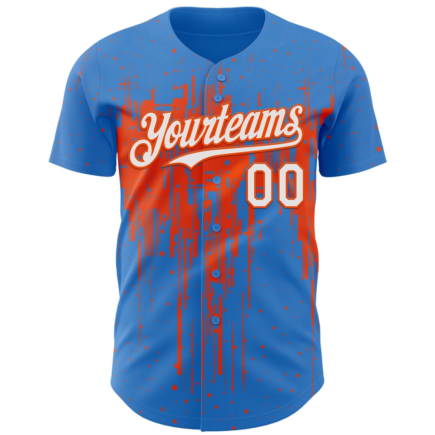 Custom Powder Blue White-Orange Dripping Splatter Paint Authentic Baseball Jersey baseball jersey product view 2