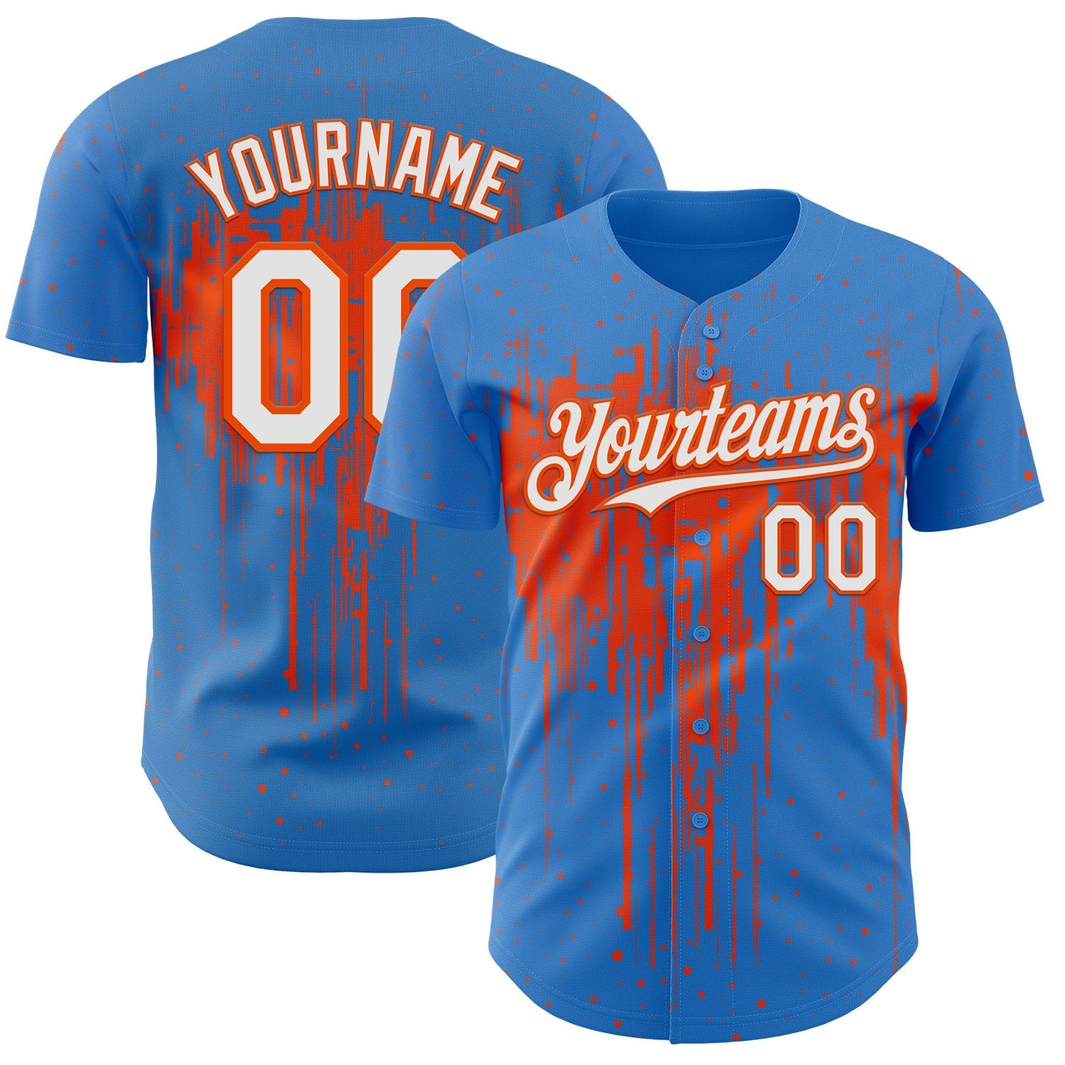 Custom Powder Blue White-Orange Dripping Splatter Paint Authentic Baseball Jersey baseball jersey product view 1