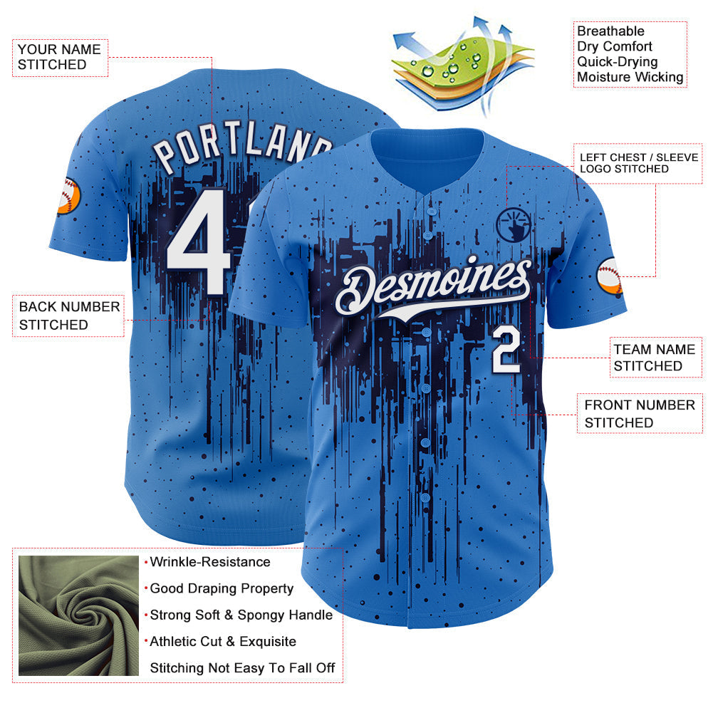 Custom Powder Blue White-Navy Dripping Splatter Paint Authentic Baseball Jersey baseball jersey product view 3