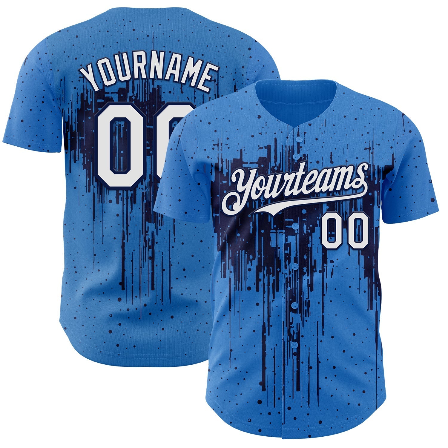 Custom Powder Blue White-Navy Dripping Splatter Paint Authentic Baseball Jersey baseball jersey product view 1