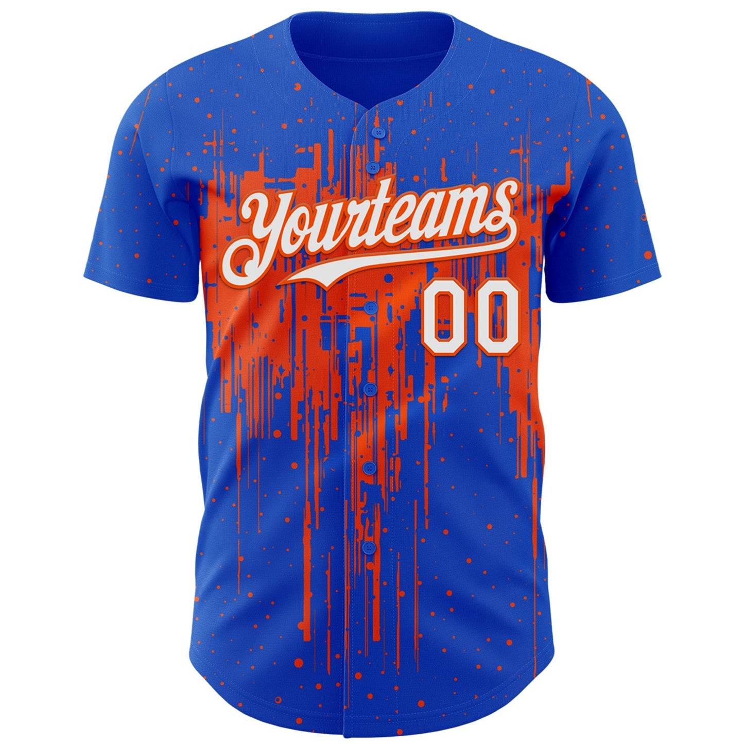 Custom Thunder Blue White-Orange Dripping Splatter Paint Authentic Baseball Jersey baseball jersey product view 2