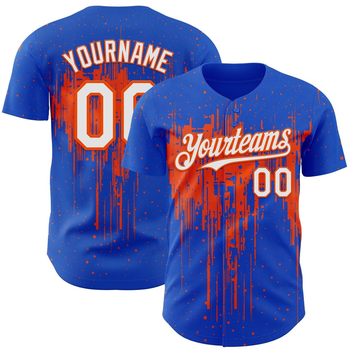 Custom Thunder Blue White-Orange Dripping Splatter Paint Authentic Baseball Jersey baseball jersey product view 1