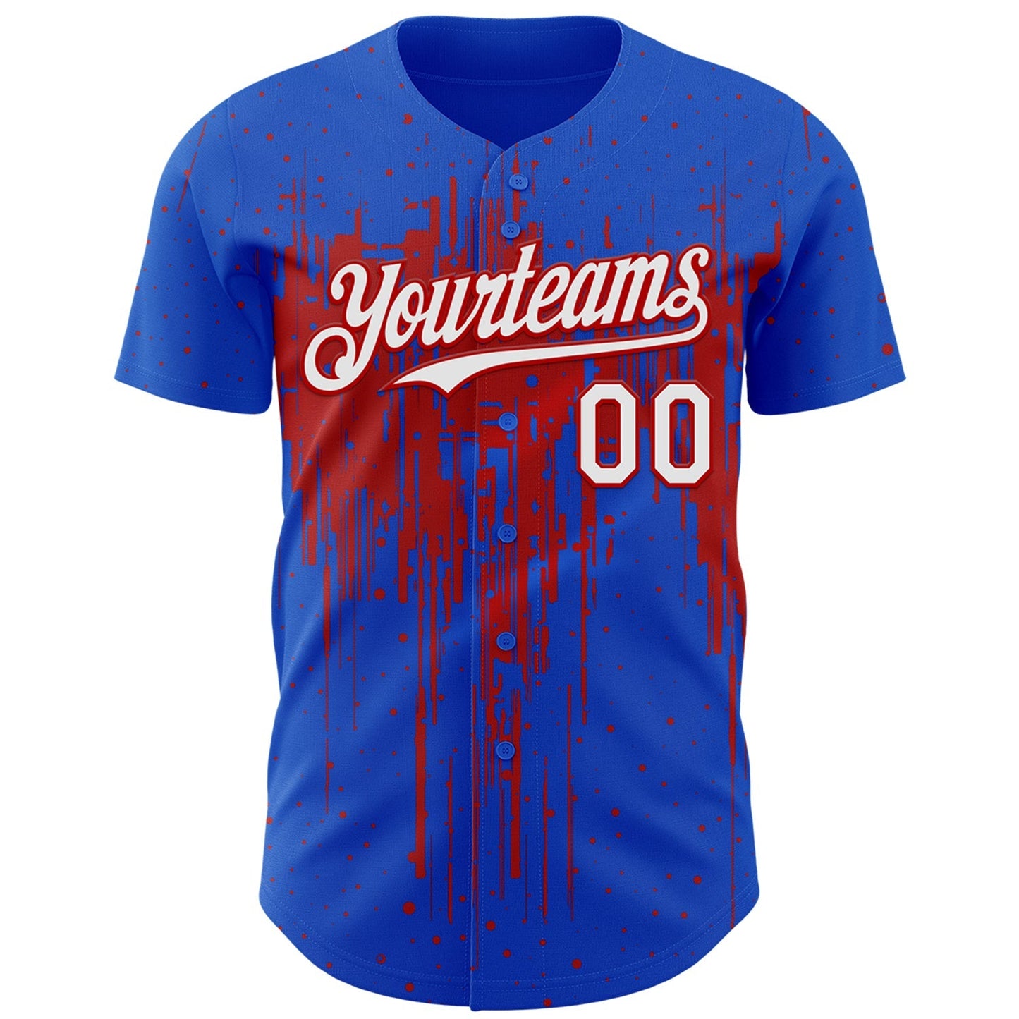 Custom Thunder Blue White-Red Dripping Splatter Paint Authentic Baseball Jersey baseball jersey product view 2