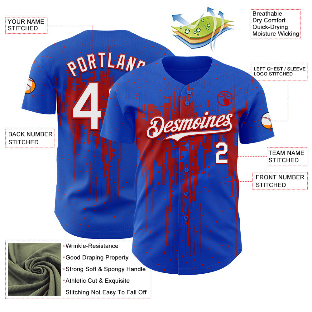 Custom Thunder Blue White-Red Dripping Splatter Paint Authentic Baseball Jersey baseball jersey product view 3