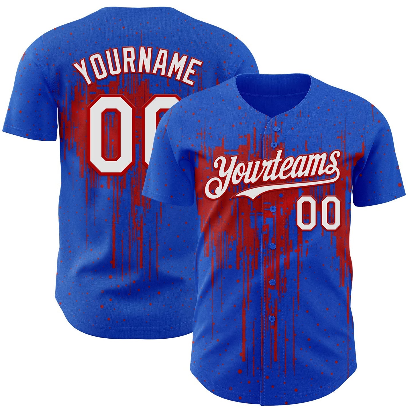 Custom Thunder Blue White-Red Dripping Splatter Paint Authentic Baseball Jersey baseball jersey product view 1