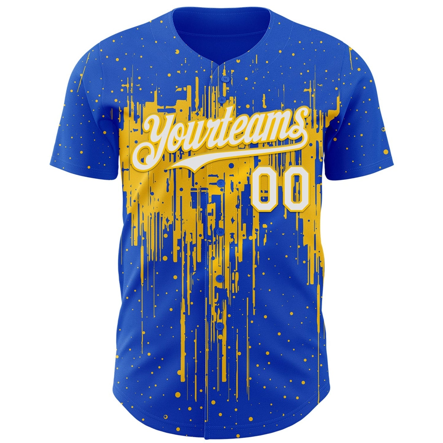 Custom Thunder Blue White-Yellow Dripping Splatter Paint Authentic Baseball Jersey baseball jersey product view 2