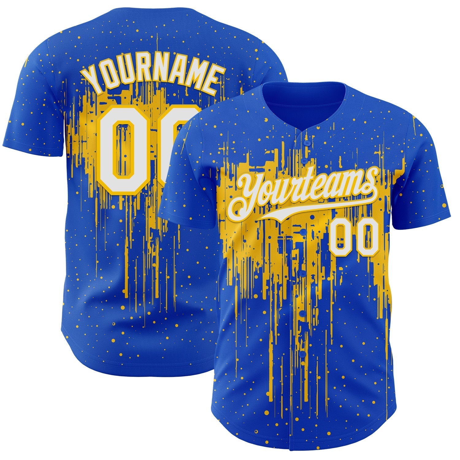 Custom Thunder Blue White-Yellow Dripping Splatter Paint Authentic Baseball Jersey baseball jersey product view 1