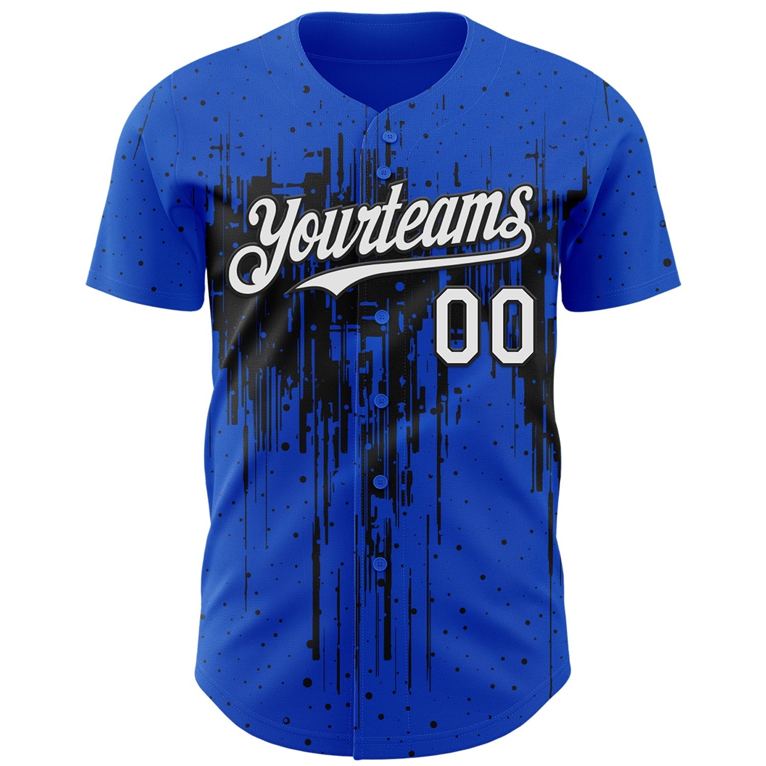 Custom Thunder Blue White-Black Dripping Splatter Paint Authentic Baseball Jersey baseball jersey product view 2