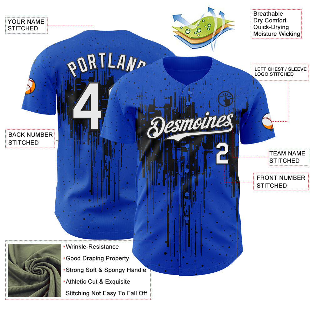 Custom Thunder Blue White-Black Dripping Splatter Paint Authentic Baseball Jersey baseball jersey product view 3