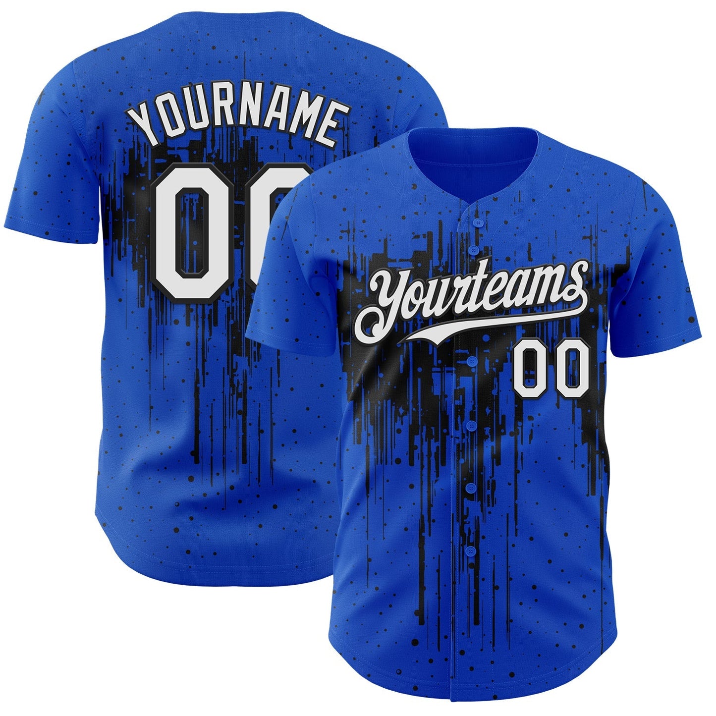 Custom Thunder Blue White-Black Dripping Splatter Paint Authentic Baseball Jersey baseball jersey product view 1