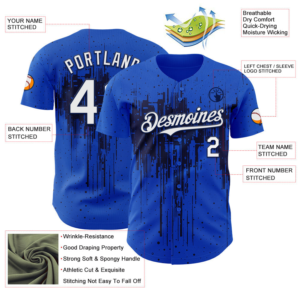 Custom Thunder Blue White-Navy Dripping Splatter Paint Authentic Baseball Jersey baseball jersey product view 3