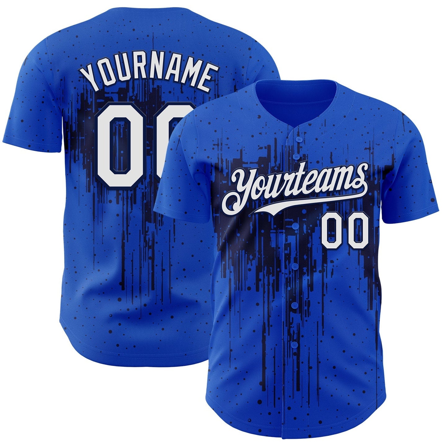 Custom Thunder Blue White-Navy Dripping Splatter Paint Authentic Baseball Jersey baseball jersey product view 1