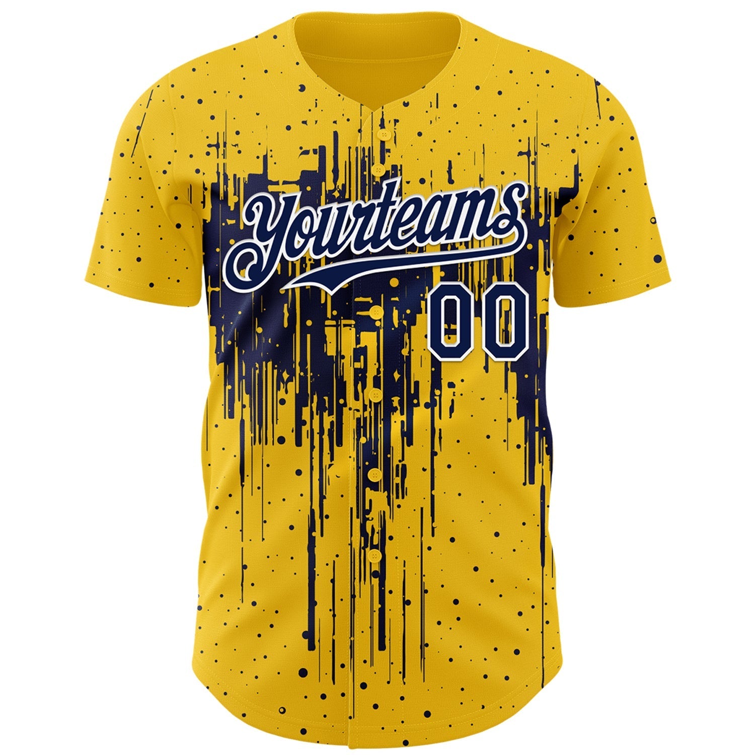 Custom Yellow Navy-White Dripping Splatter Paint Authentic Baseball Jersey baseball jersey product view 2