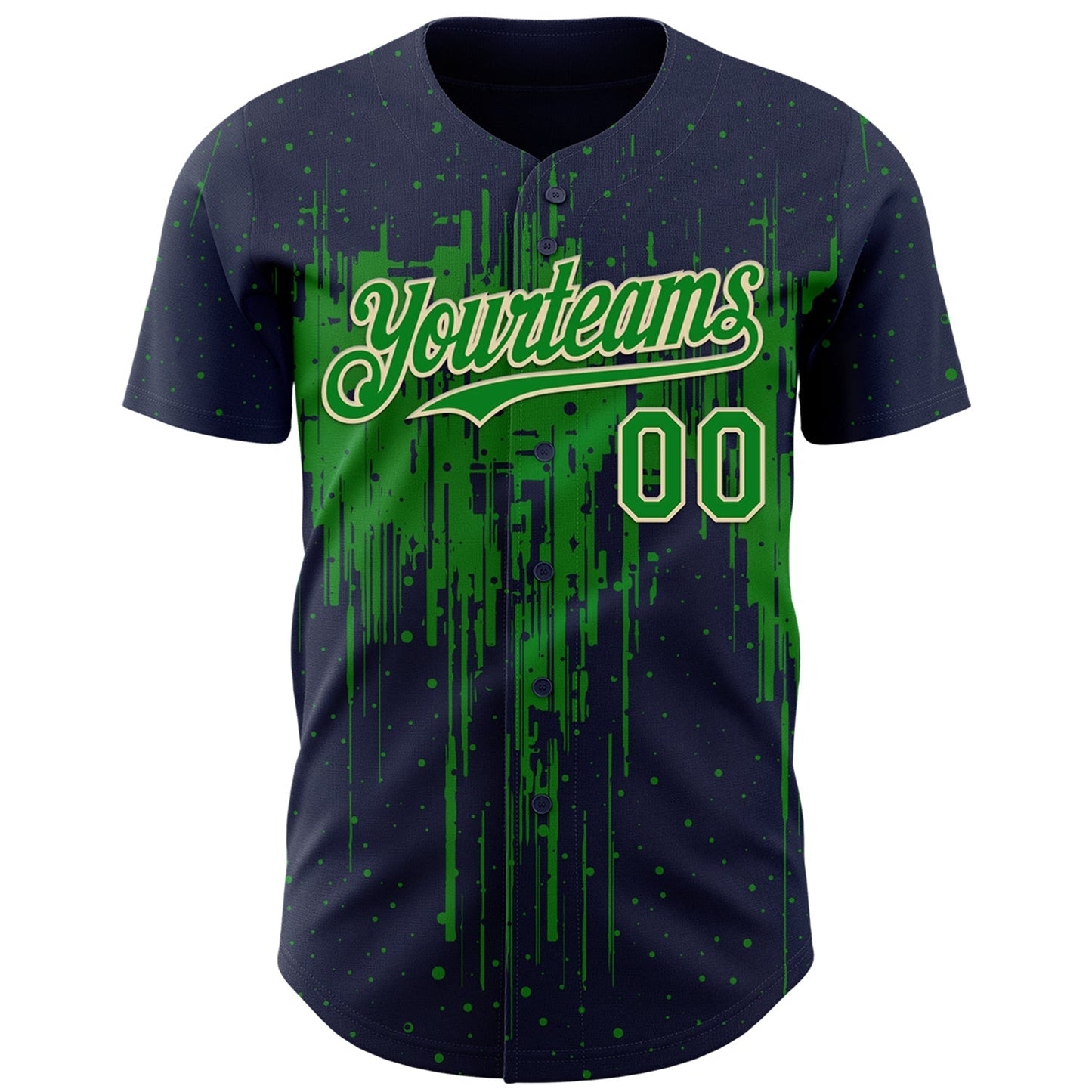 Custom Navy Grass Green-Cream Dripping Splatter Paint Authentic Baseball Jersey baseball jersey product view 2