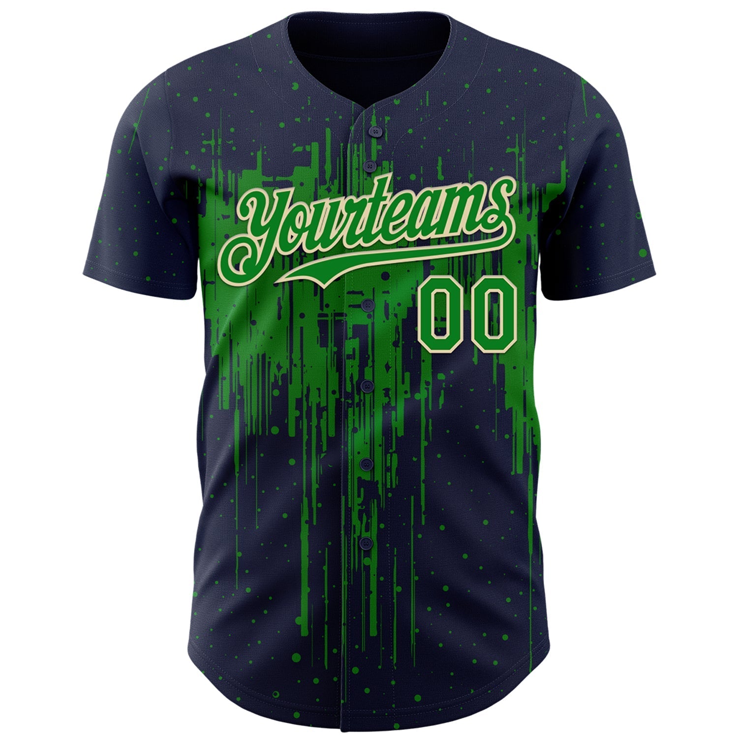 Custom Navy Grass Green-Cream Dripping Splatter Paint Authentic Baseball Jersey baseball jersey product view 2