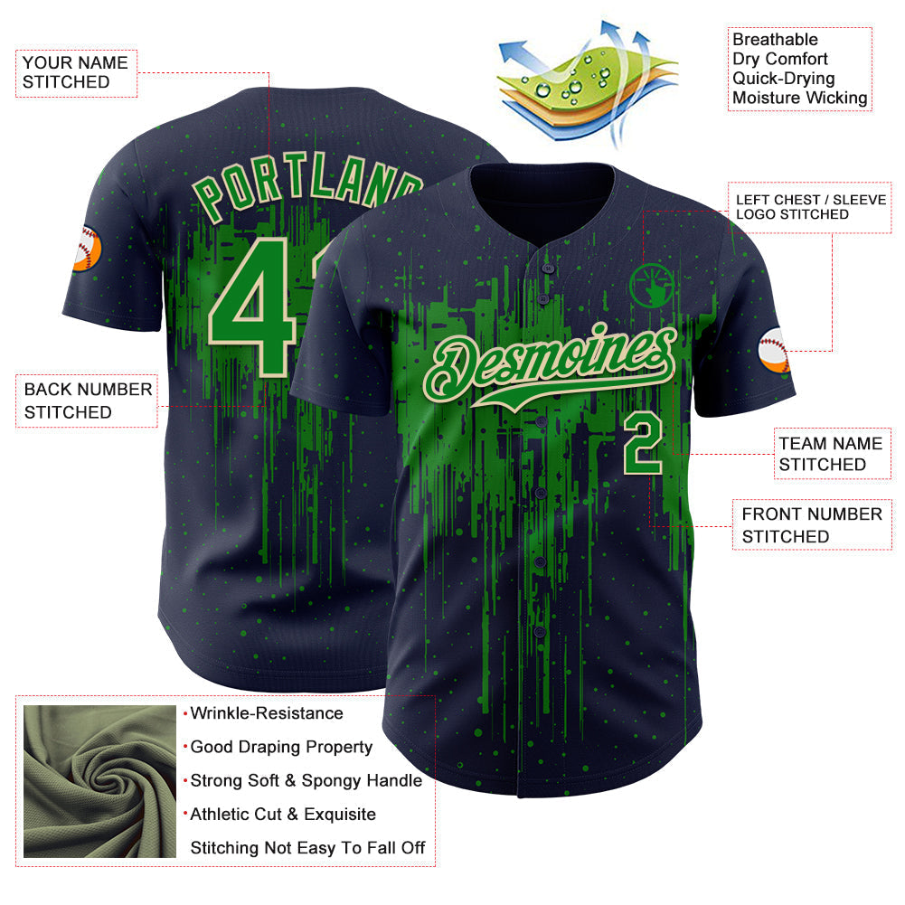Custom Navy Grass Green-Cream Dripping Splatter Paint Authentic Baseball Jersey baseball jersey product view 3