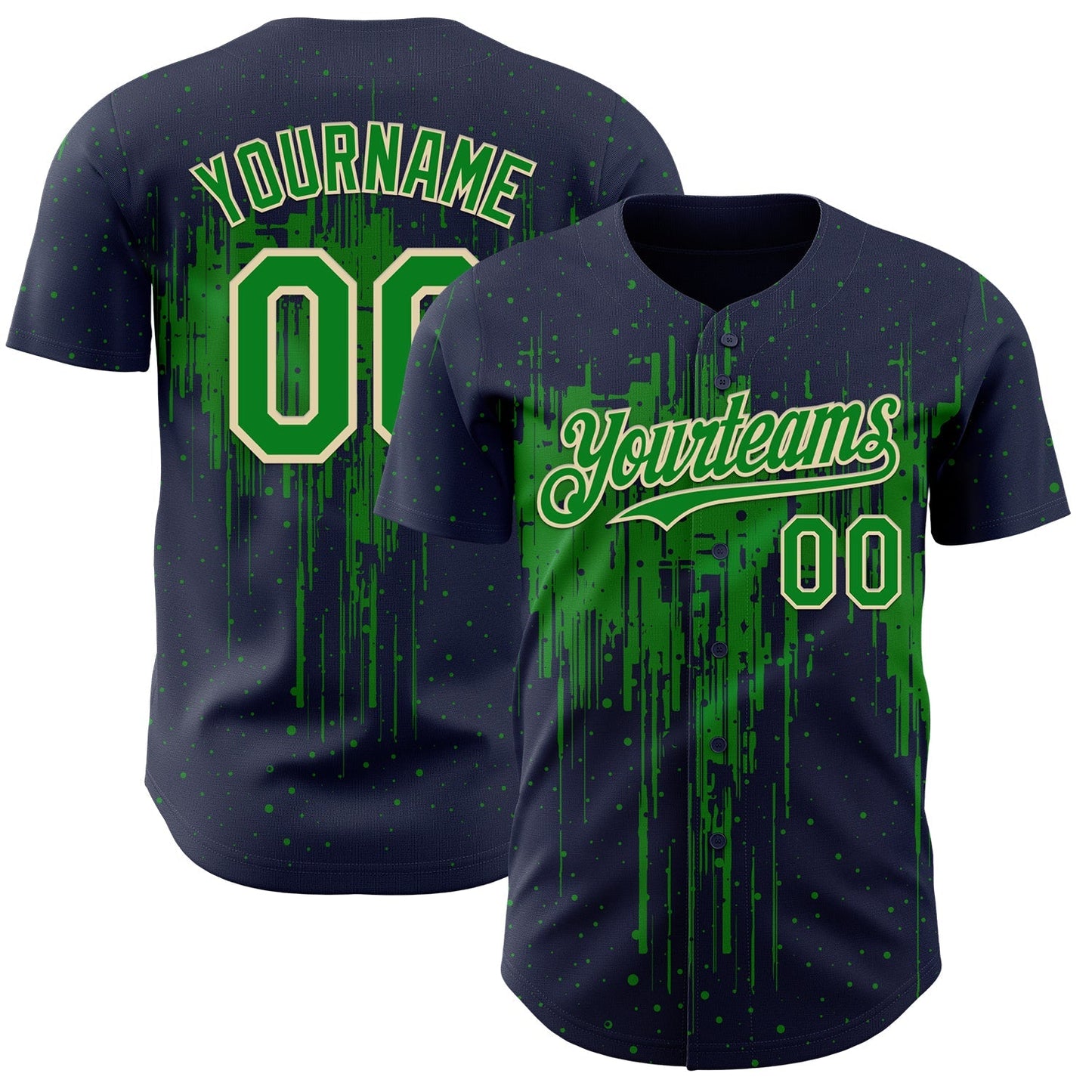 Custom Navy Grass Green-Cream Dripping Splatter Paint Authentic Baseball Jersey baseball jersey product view 1