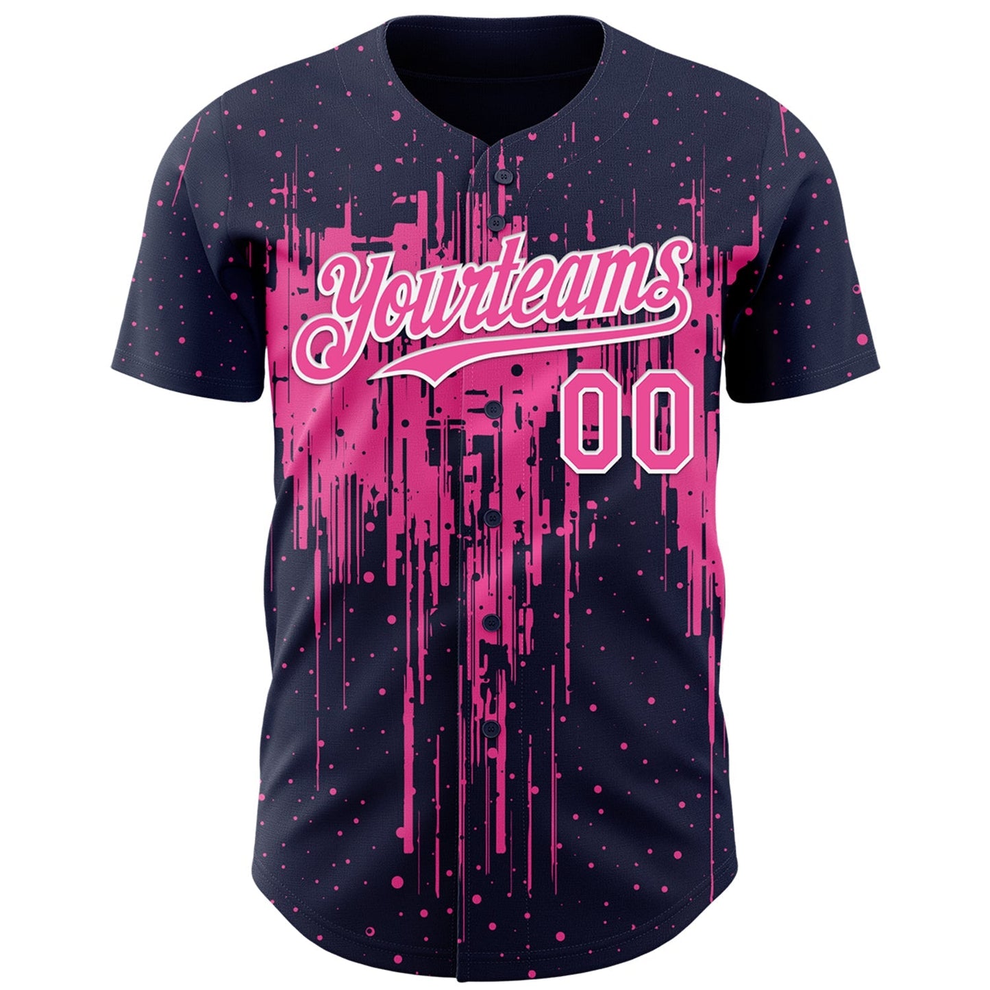Custom Navy Pink-White Dripping Splatter Paint Authentic Baseball Jersey baseball jersey product view 2