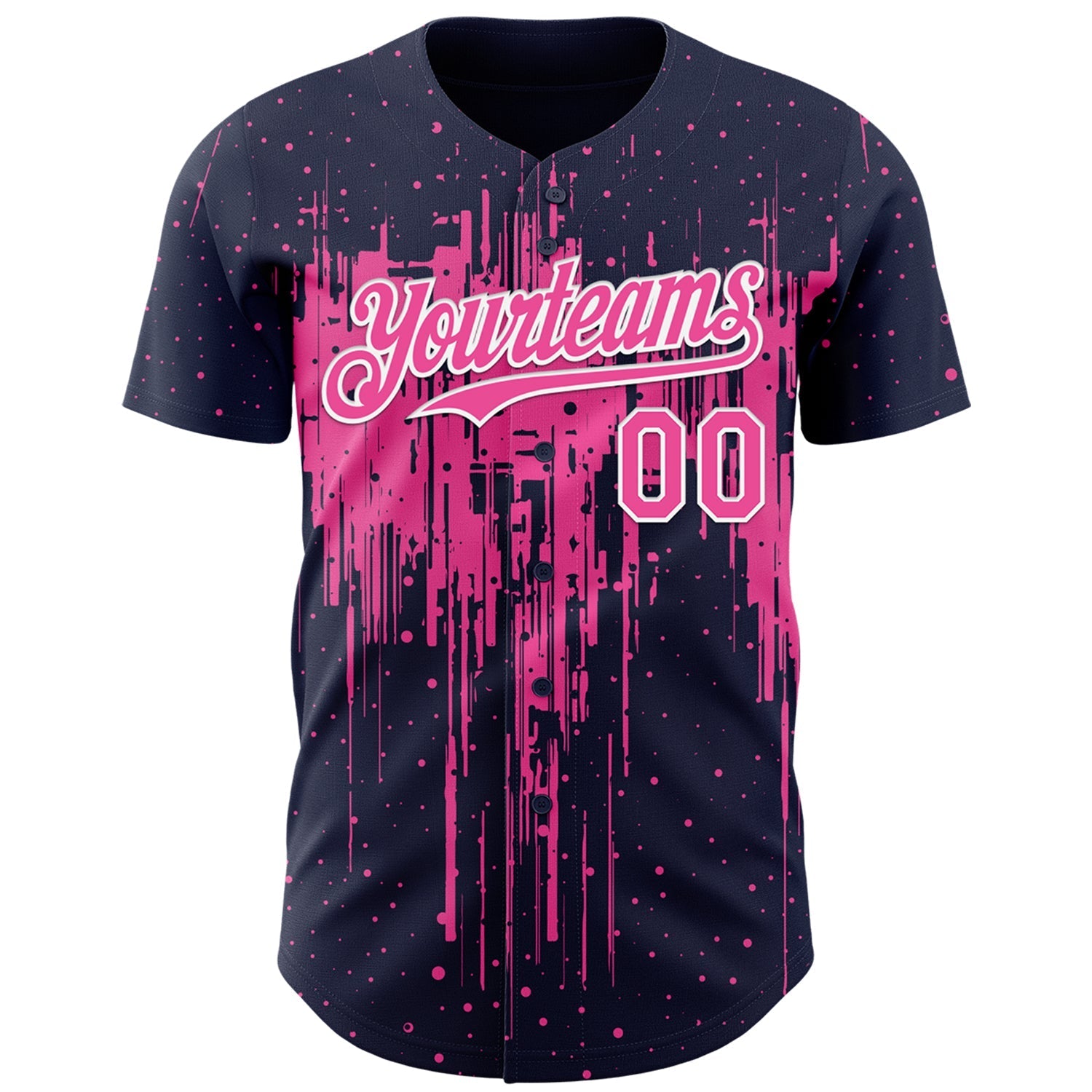 Custom Navy Pink-White Dripping Splatter Paint Authentic Baseball Jersey baseball jersey product view 2
