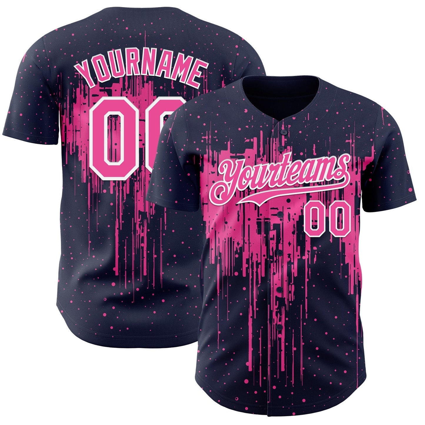 Custom Navy Pink-White Dripping Splatter Paint Authentic Baseball Jersey baseball jersey product view 1