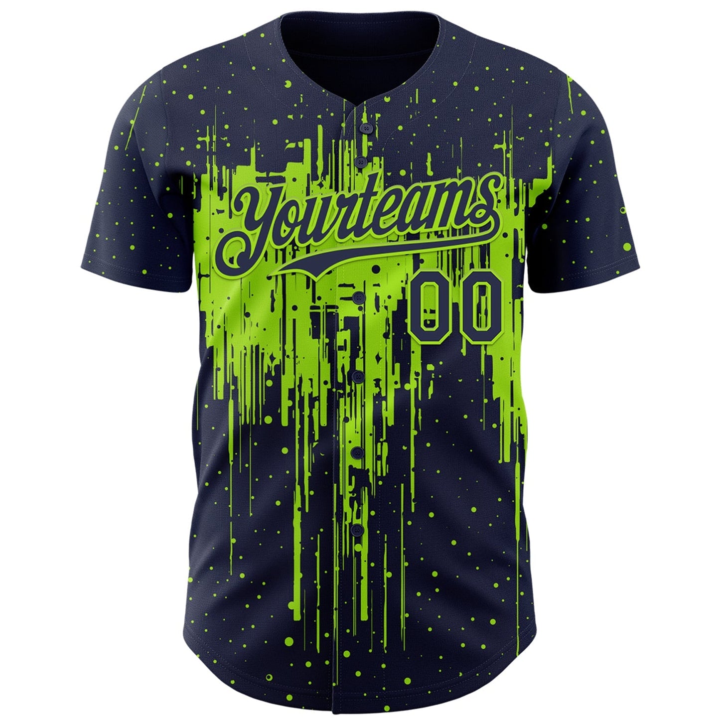 Custom Navy Neon Green Dripping Splatter Paint Authentic Baseball Jersey baseball jersey product view 2