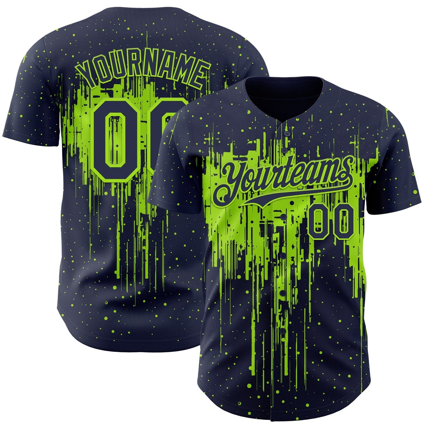 Custom Navy Neon Green Dripping Splatter Paint Authentic Baseball Jersey baseball jersey product view 1