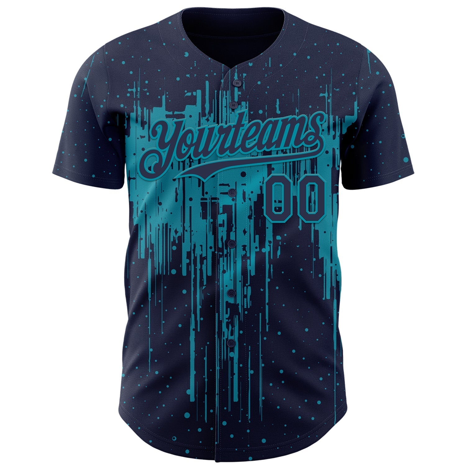 Custom Navy Teal Dripping Splatter Paint Authentic Baseball Jersey baseball jersey product view 2