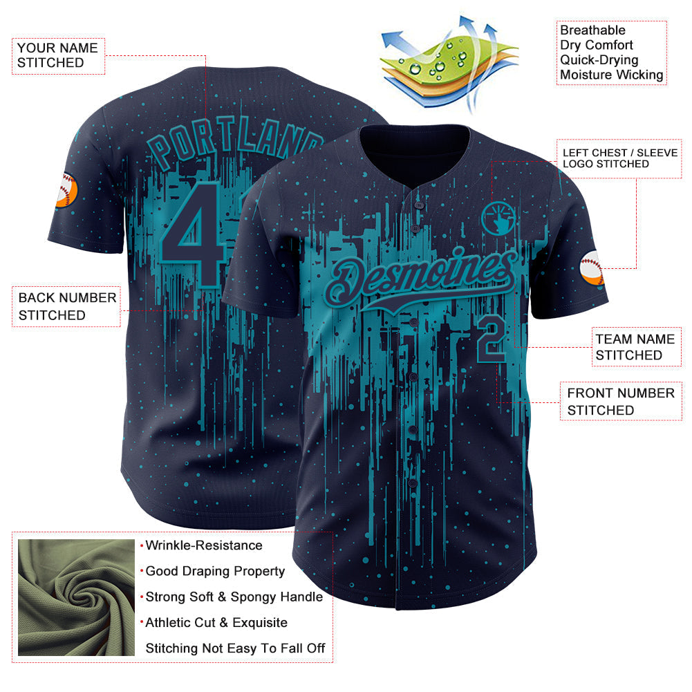 Custom Navy Teal Dripping Splatter Paint Authentic Baseball Jersey baseball jersey product view 3
