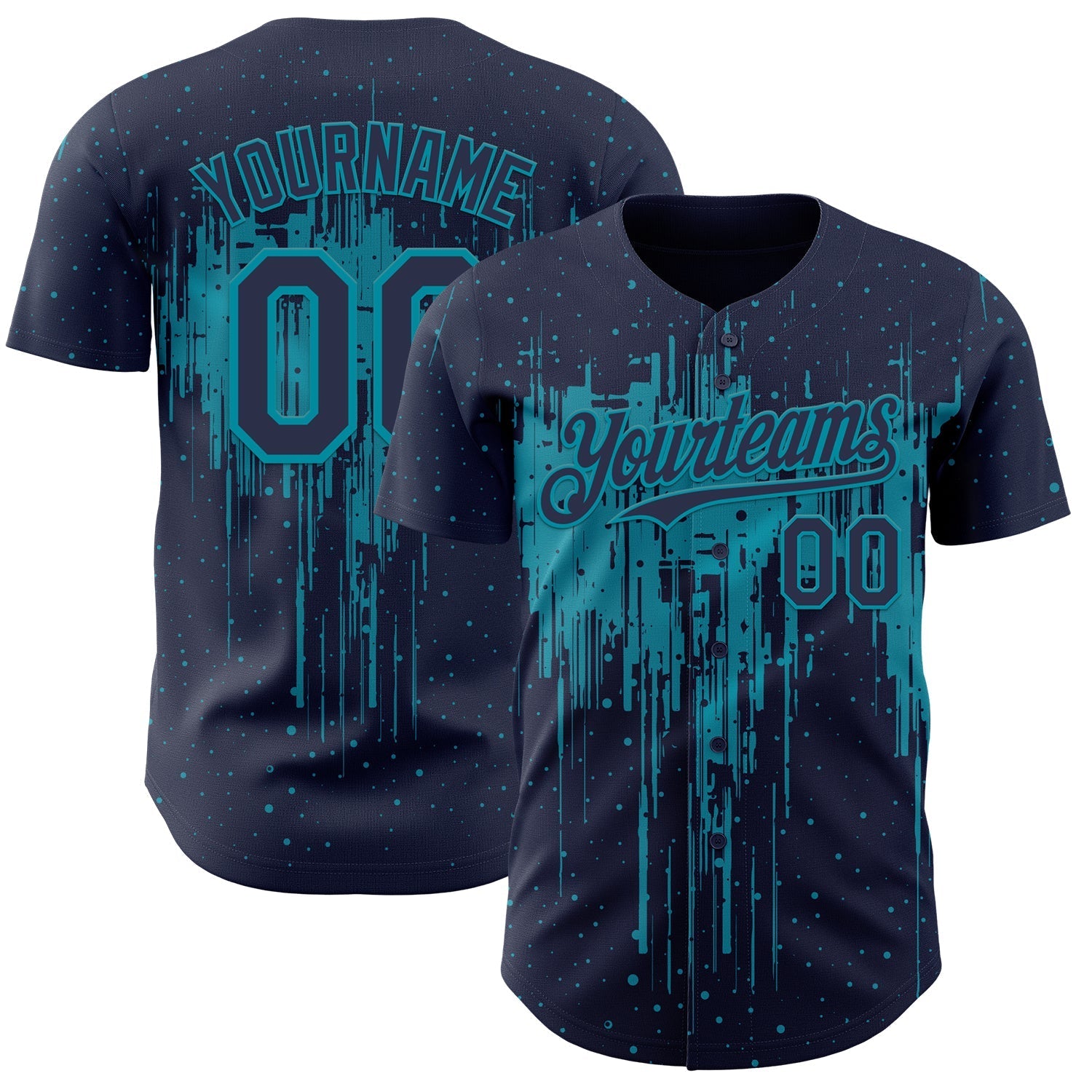 Custom Navy Teal Dripping Splatter Paint Authentic Baseball Jersey baseball jersey product view 1