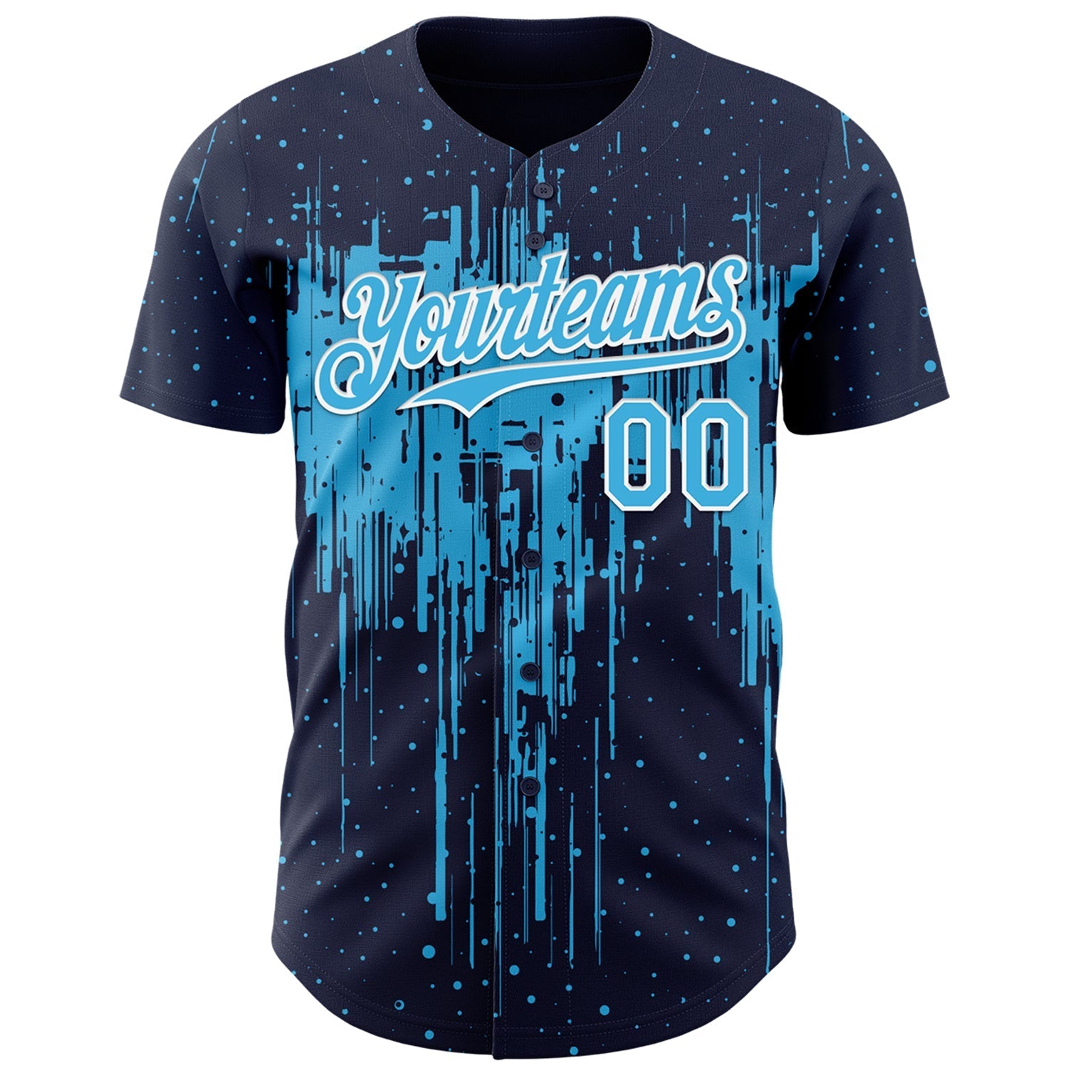 Custom Navy Sky Blue-White Dripping Splatter Paint Authentic Baseball Jersey baseball jersey product view 2