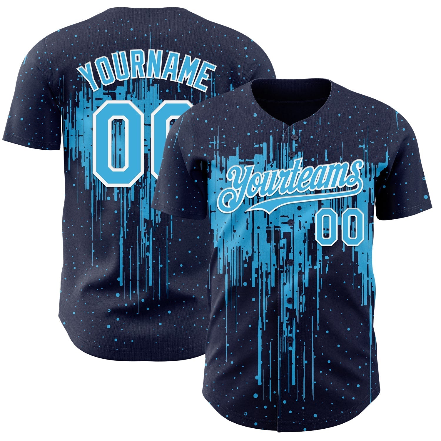 Custom Navy Sky Blue-White Dripping Splatter Paint Authentic Baseball Jersey baseball jersey product view 1