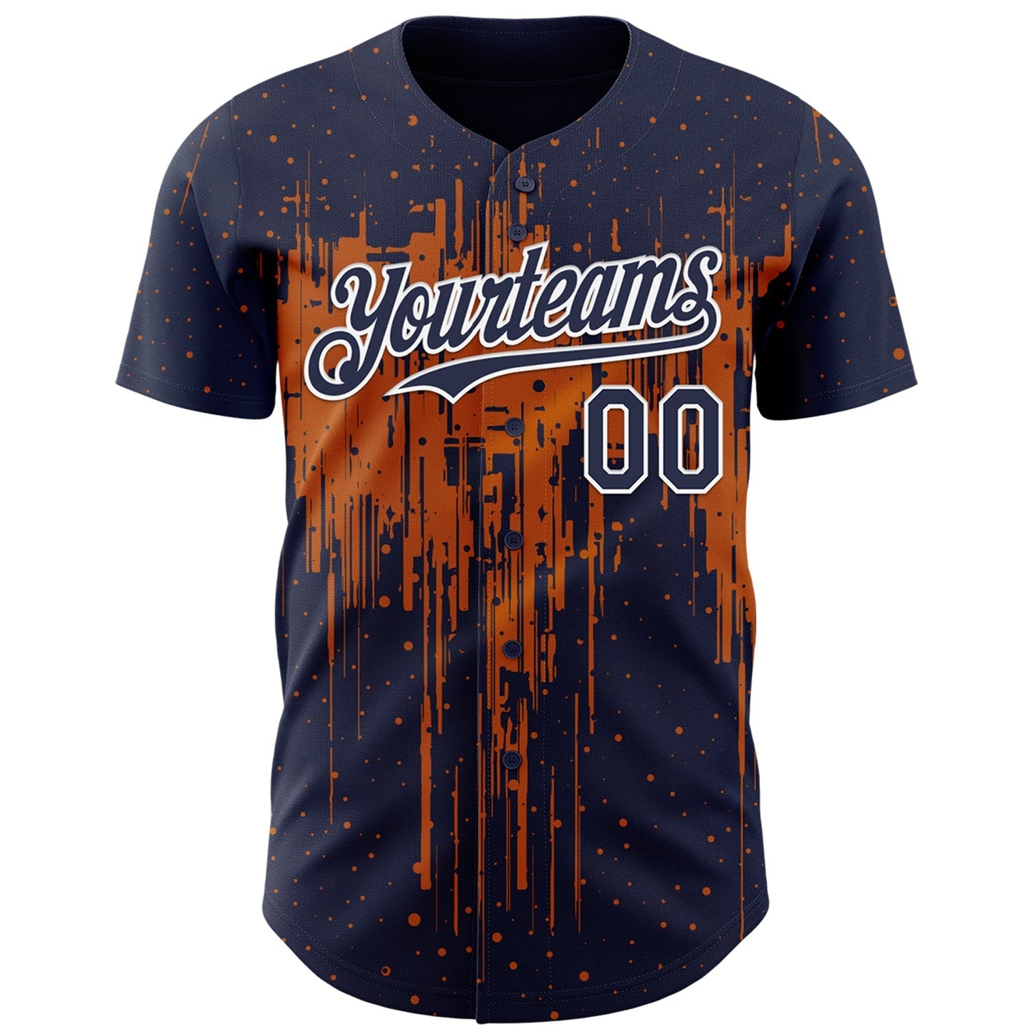Custom Navy White-Bay Orange Dripping Splatter Paint Authentic Baseball Jersey baseball jersey product view 2
