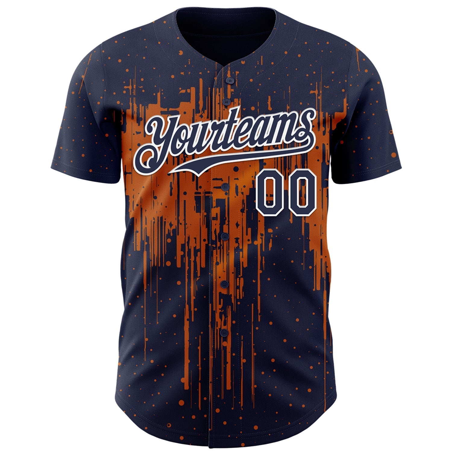 Custom Navy White-Bay Orange Dripping Splatter Paint Authentic Baseball Jersey baseball jersey product view 2
