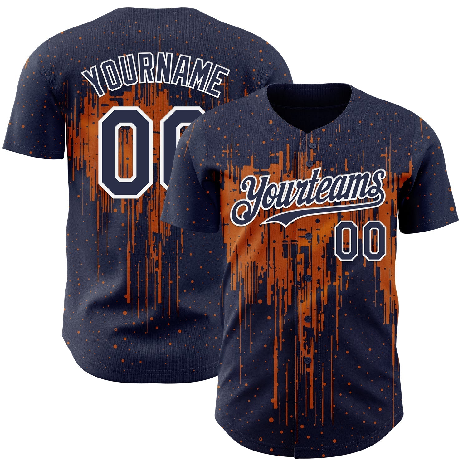 Custom Navy White-Bay Orange Dripping Splatter Paint Authentic Baseball Jersey baseball jersey product view 1